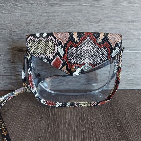Kate Landry Bags Katelandry Clear Saddle Snake Stadium Crossbody